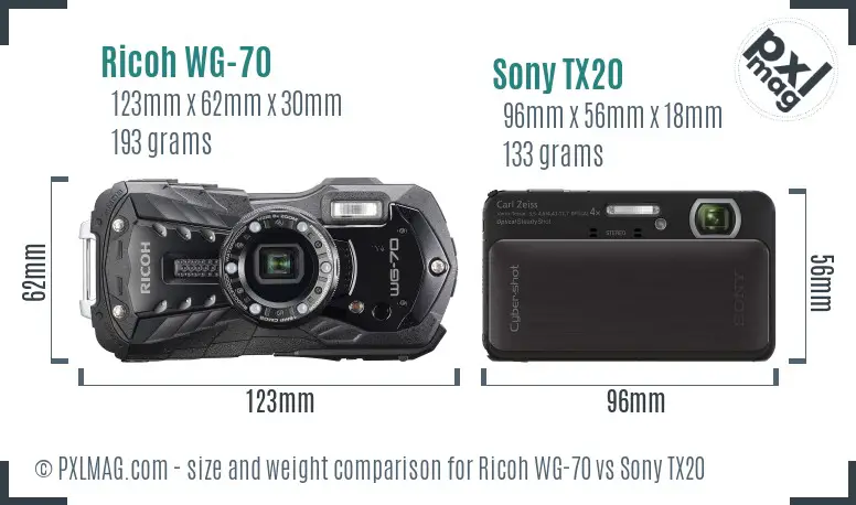Ricoh WG-70 vs Sony TX20 size comparison