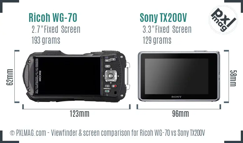 Ricoh WG-70 vs Sony TX200V Screen and Viewfinder comparison