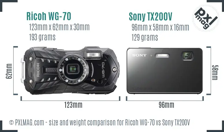Ricoh WG-70 vs Sony TX200V size comparison
