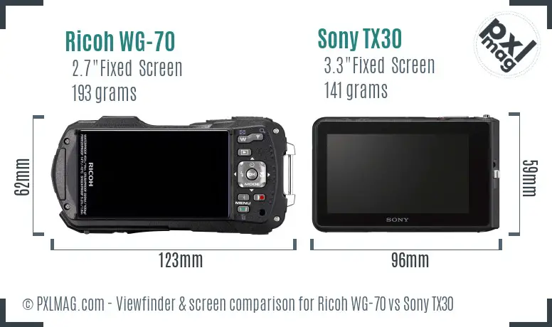 Ricoh WG-70 vs Sony TX30 Screen and Viewfinder comparison