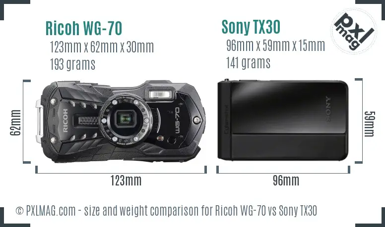 Ricoh WG-70 vs Sony TX30 size comparison