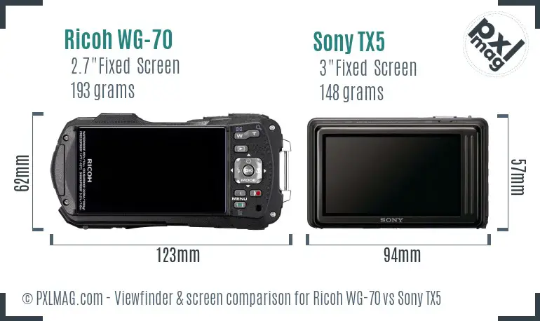 Ricoh WG-70 vs Sony TX5 Screen and Viewfinder comparison