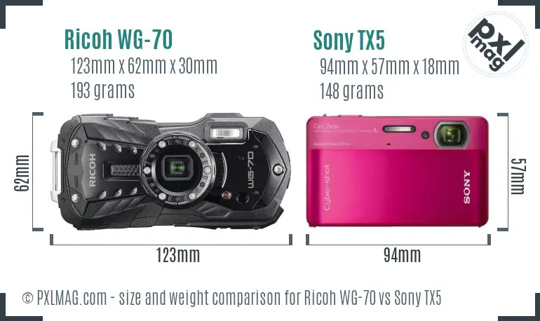 Ricoh WG-70 vs Sony TX5 size comparison