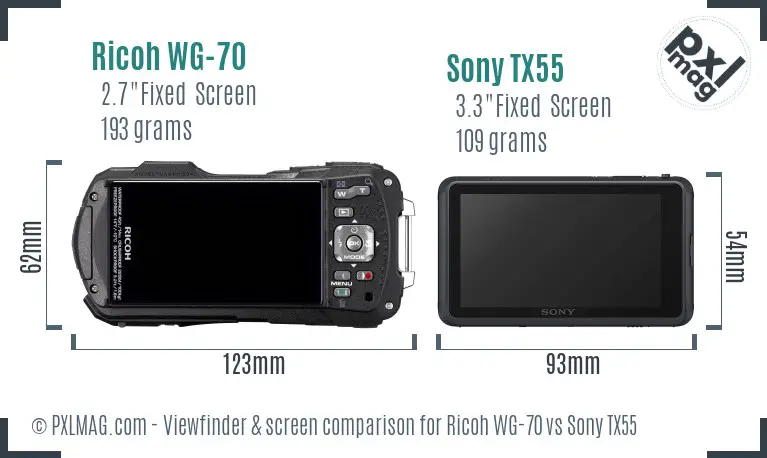 Ricoh WG-70 vs Sony TX55 Screen and Viewfinder comparison