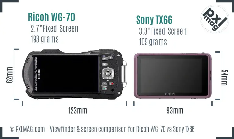 Ricoh WG-70 vs Sony TX66 Screen and Viewfinder comparison