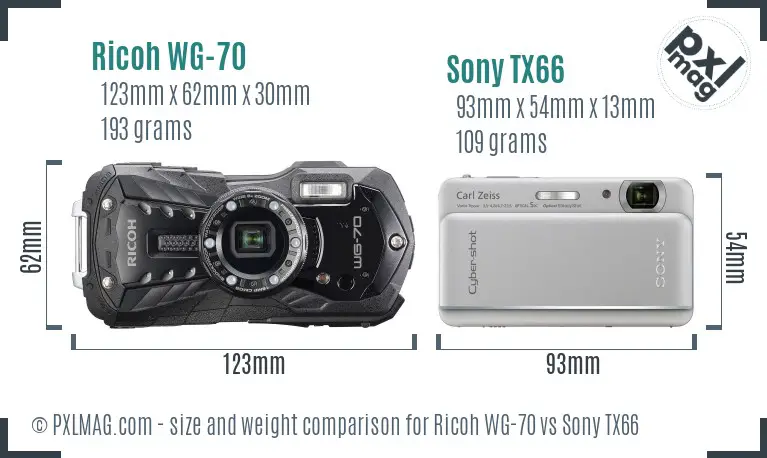 Ricoh WG-70 vs Sony TX66 size comparison