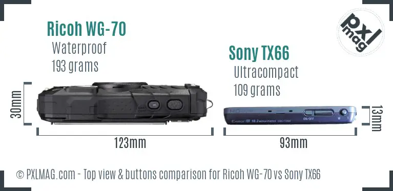 Ricoh WG-70 vs Sony TX66 top view buttons comparison