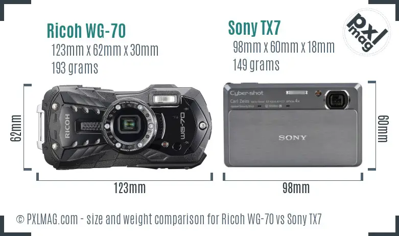 Ricoh WG-70 vs Sony TX7 size comparison