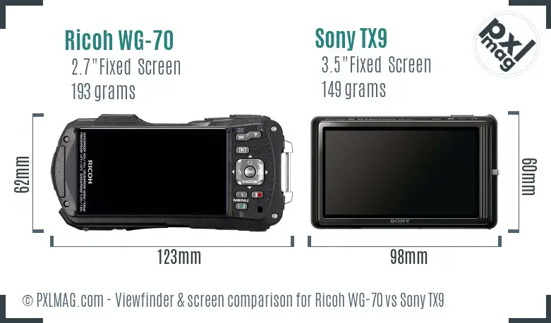 Ricoh WG-70 vs Sony TX9 Screen and Viewfinder comparison
