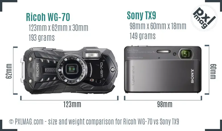 Ricoh WG-70 vs Sony TX9 size comparison