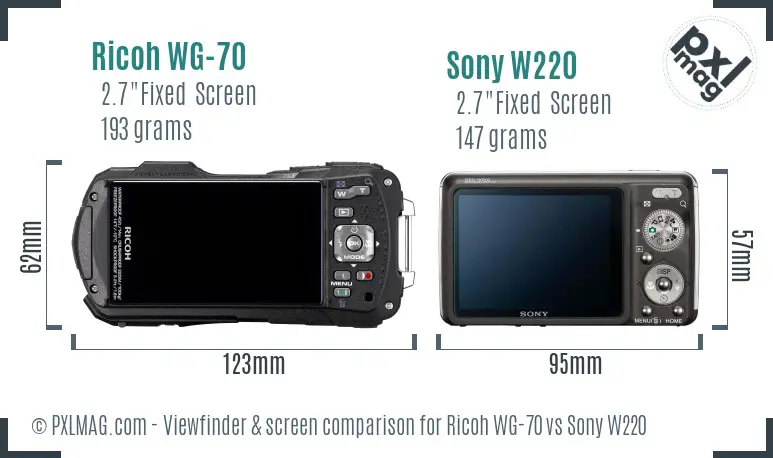 Ricoh WG-70 vs Sony W220 Screen and Viewfinder comparison