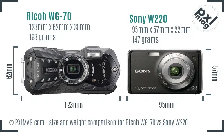 Ricoh WG-70 vs Sony W220 size comparison