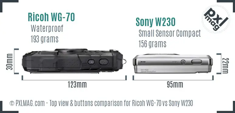 Ricoh WG-70 vs Sony W230 top view buttons comparison
