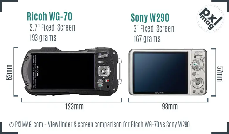 Ricoh WG-70 vs Sony W290 Screen and Viewfinder comparison