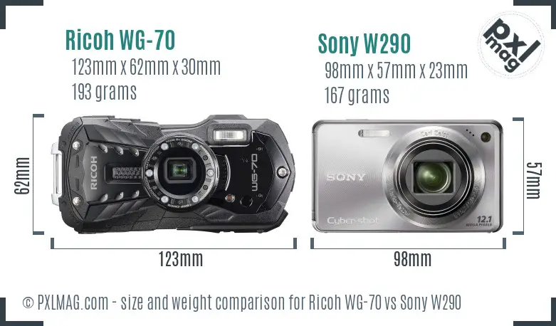 Ricoh WG-70 vs Sony W290 size comparison