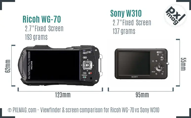 Ricoh WG-70 vs Sony W310 Screen and Viewfinder comparison