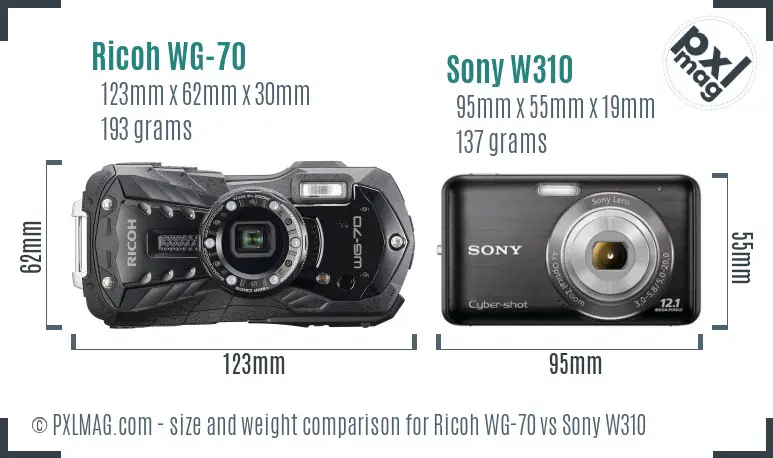 Ricoh WG-70 vs Sony W310 size comparison