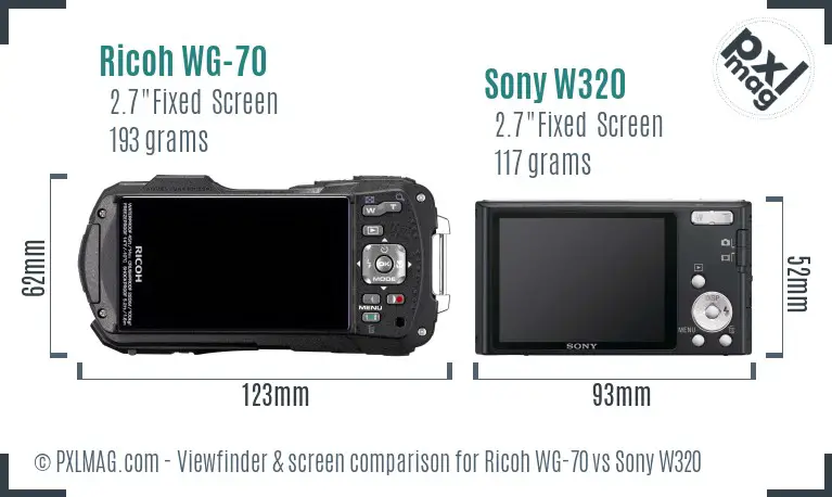 Ricoh WG-70 vs Sony W320 Screen and Viewfinder comparison