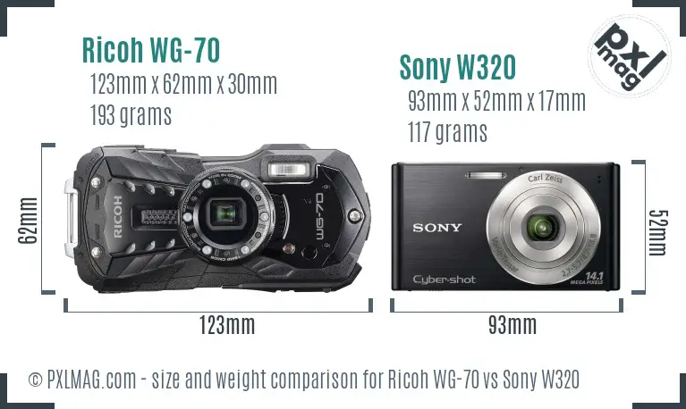 Ricoh WG-70 vs Sony W320 size comparison