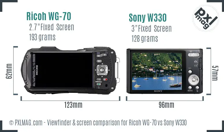 Ricoh WG-70 vs Sony W330 Screen and Viewfinder comparison