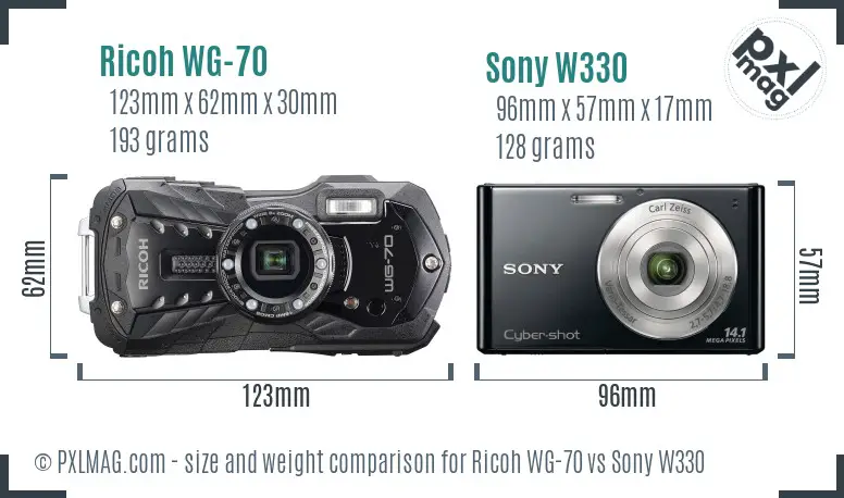 Ricoh WG-70 vs Sony W330 size comparison