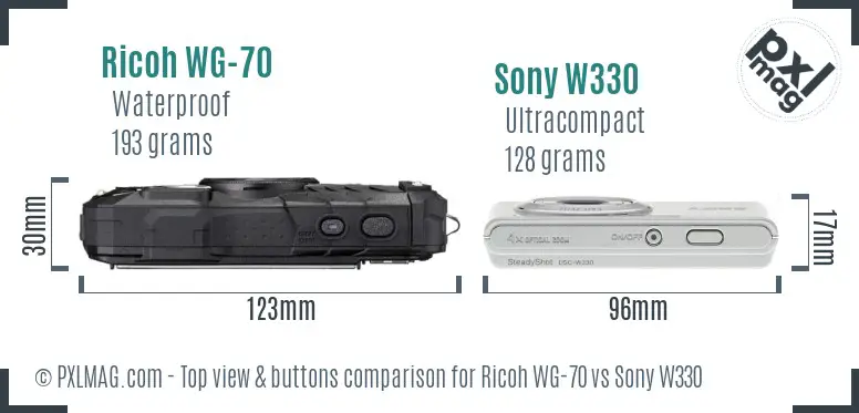 Ricoh WG-70 vs Sony W330 top view buttons comparison