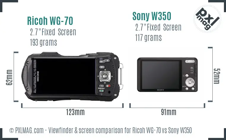 Ricoh WG-70 vs Sony W350 Screen and Viewfinder comparison