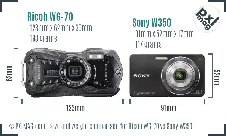 Ricoh WG-70 vs Sony W350 size comparison