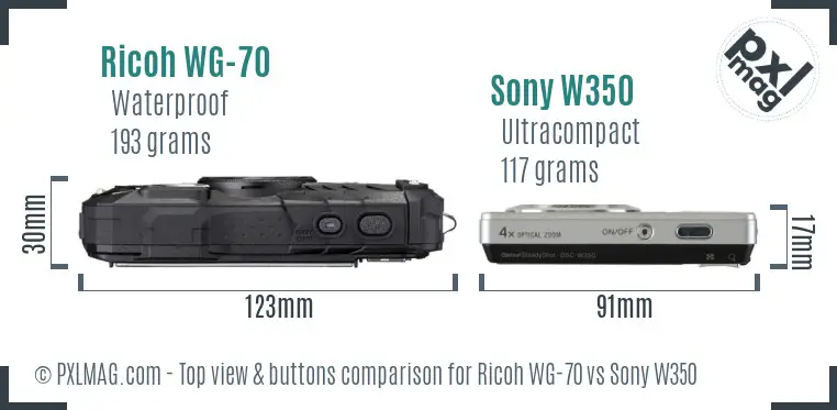 Ricoh WG-70 vs Sony W350 top view buttons comparison