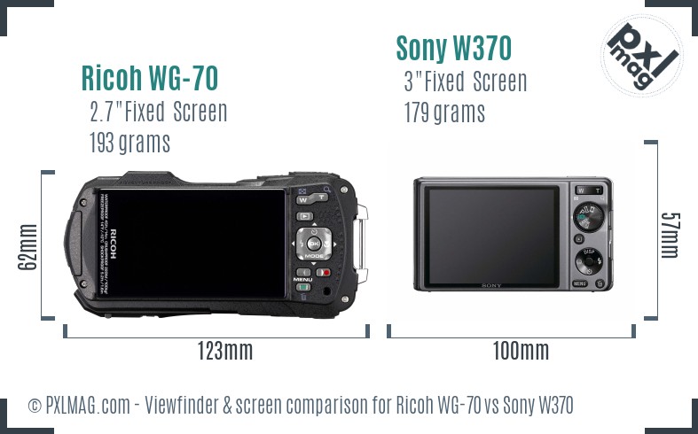 Ricoh WG-70 vs Sony W370 Screen and Viewfinder comparison