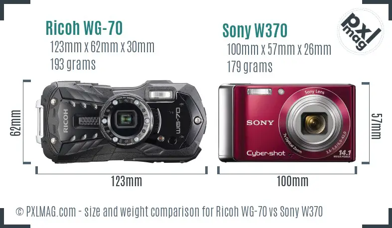 Ricoh WG-70 vs Sony W370 size comparison