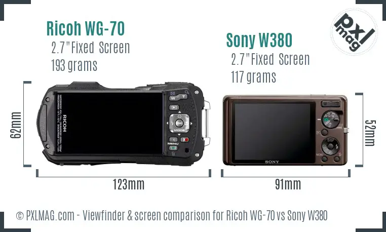 Ricoh WG-70 vs Sony W380 Screen and Viewfinder comparison