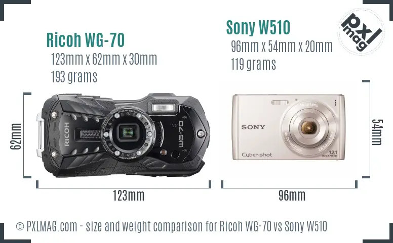 Ricoh WG-70 vs Sony W510 size comparison
