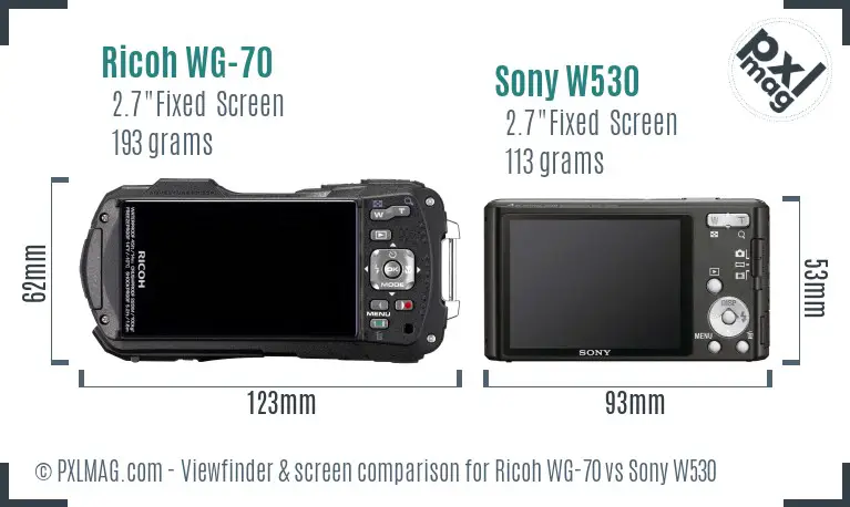 Ricoh WG-70 vs Sony W530 Screen and Viewfinder comparison