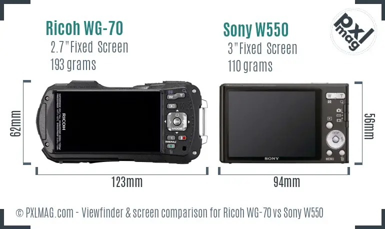 Ricoh WG-70 vs Sony W550 Screen and Viewfinder comparison