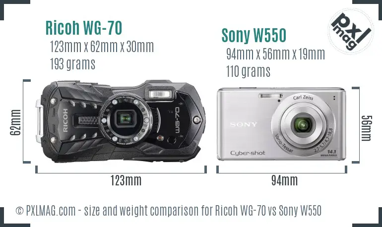 Ricoh WG-70 vs Sony W550 size comparison