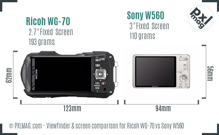 Ricoh WG-70 vs Sony W560 Screen and Viewfinder comparison