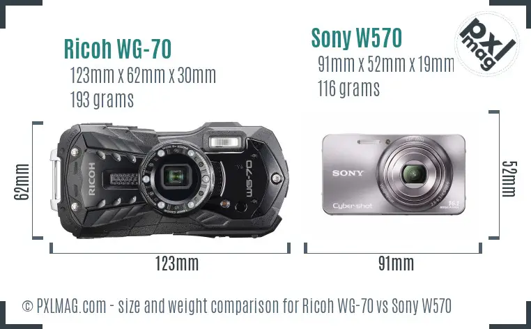 Ricoh WG-70 vs Sony W570 size comparison