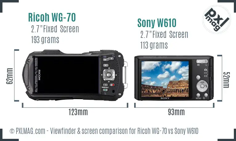 Ricoh WG-70 vs Sony W610 Screen and Viewfinder comparison