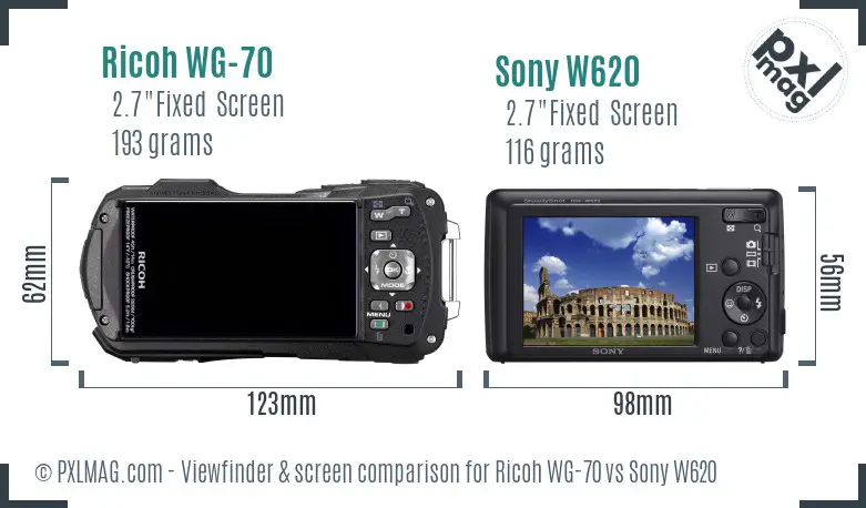 Ricoh WG-70 vs Sony W620 Screen and Viewfinder comparison