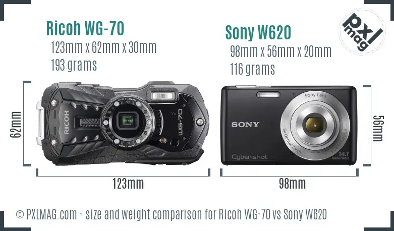 Ricoh WG-70 vs Sony W620 size comparison