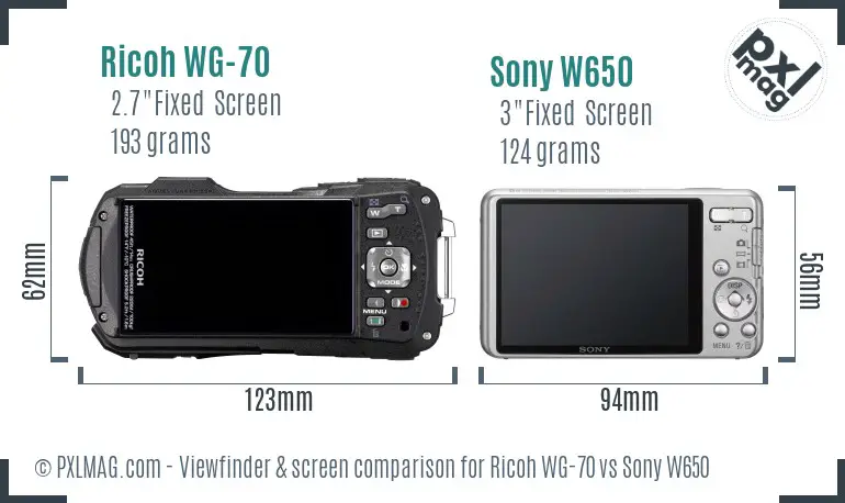 Ricoh WG-70 vs Sony W650 Screen and Viewfinder comparison