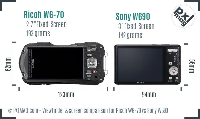 Ricoh WG-70 vs Sony W690 Screen and Viewfinder comparison