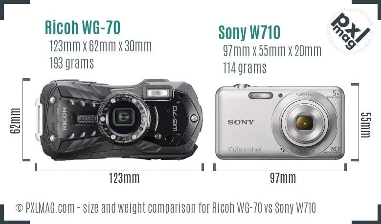 Ricoh WG-70 vs Sony W710 size comparison