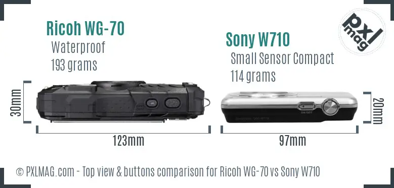 Ricoh WG-70 vs Sony W710 top view buttons comparison