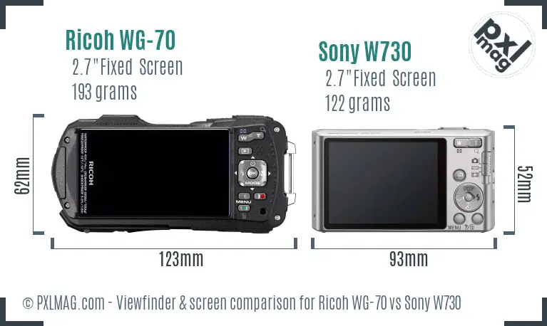 Ricoh WG-70 vs Sony W730 Screen and Viewfinder comparison