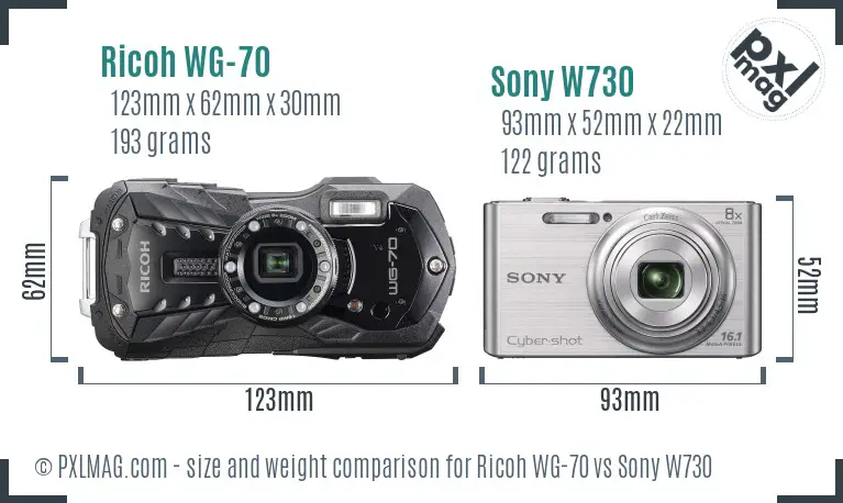 Ricoh WG-70 vs Sony W730 size comparison