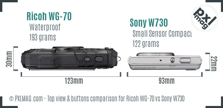 Ricoh WG-70 vs Sony W730 top view buttons comparison