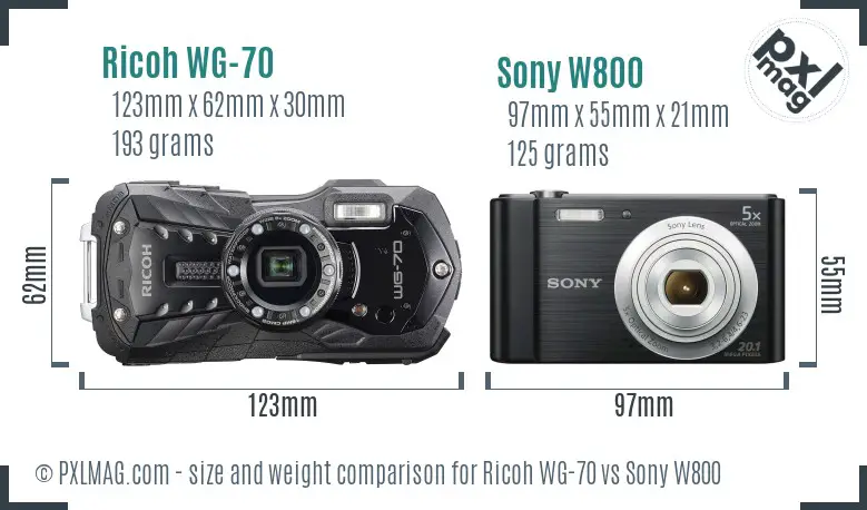 Ricoh WG-70 vs Sony W800 size comparison