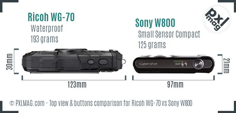 Ricoh WG-70 vs Sony W800 top view buttons comparison